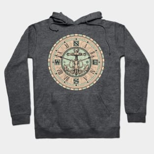 Old Clock Anchor and Octopus Art Drawing Illustration Hoodie